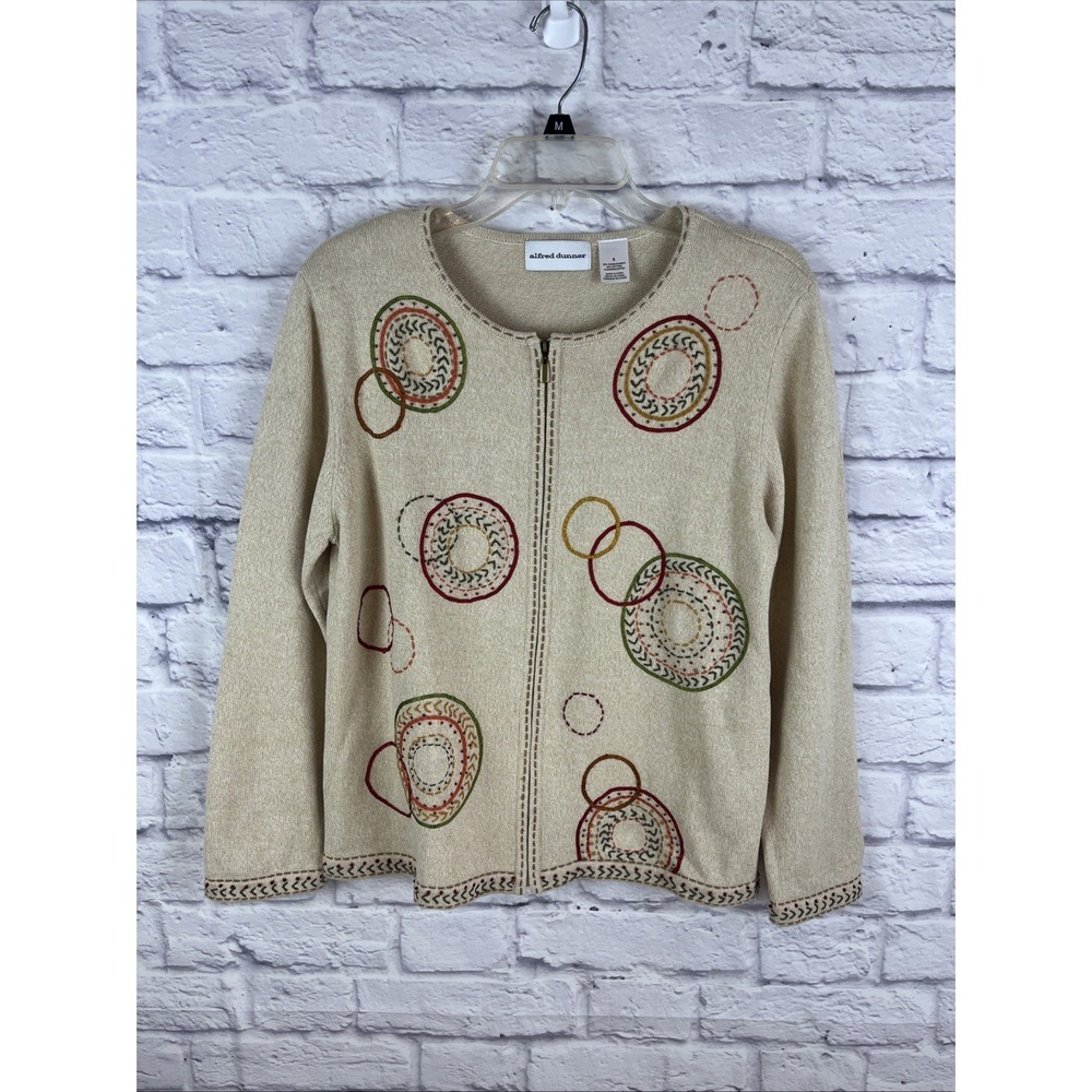 Alfred Dunner Cottagecore Full Zip Embroidered Circles Cardigan Size Small